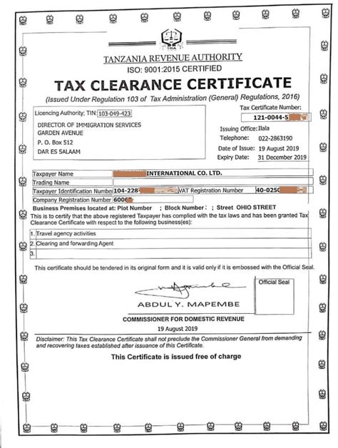 tax clearance certificate.